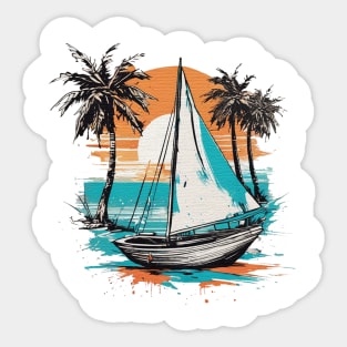 boat with sunset watercolor Sticker